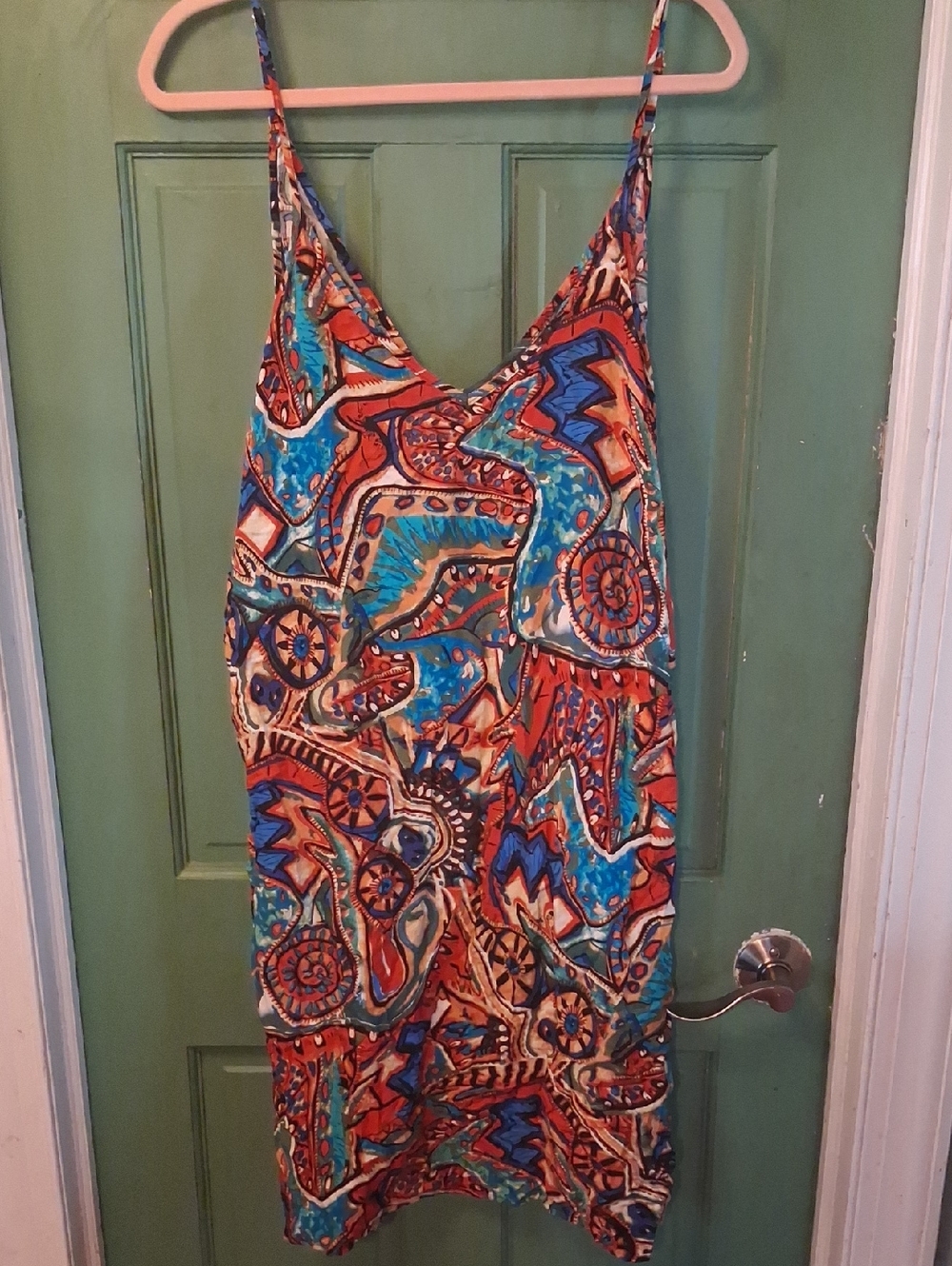 Vibrant Abstract Print Slip Dress in Blue & Red